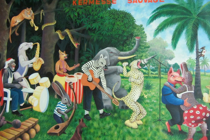 Des tigres et des peintres : Chéri Chérin, Kermesse sauvage, 2003, huile sur toile, 188 x 109 cm.